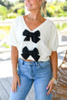 Karleedress V Neck Short Sleeves Bow Knot Knit Top