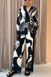 Karleedress Graphic Printed Long Sleeve Blouse Shirt Wide Leg Pants 2 Pieces Set