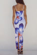 Karleedress Spaghetti Strap Back Slit Lily Print Bodycon Maxi Dress