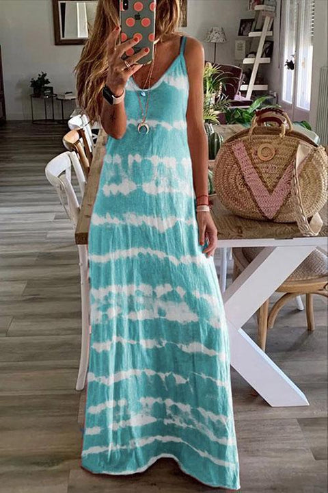 Karleedress Sleeveless V Neck Tie Dye Maxi Cami Beach Dress