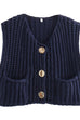 Karleedress Gold Buttons Pocketed Chunky Sweater Vest