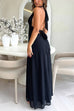 Karleedress Deep V Neck Halter Tie Knot Backless Slit Maxi Dress