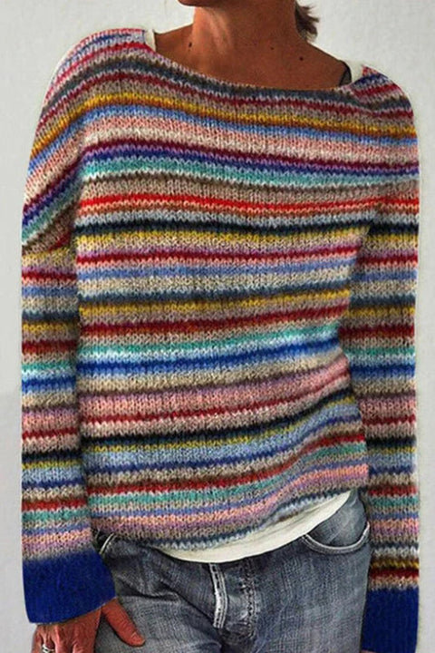 Karleedress Crewneck Vibrant Rainbow Chunky Knit Sweater(in 4 Patterns)