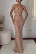 Karleedress Spaghetti Strap Sheer Embellished Maxi Party Gown