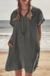 Karleedress Lapel Buttons Cotton Linen Shirt Dress