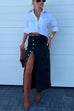 Karleedress High Rise Button Down Slit Denim Skirt