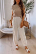 Karleedress Mockneck Short Sleeves Top Pocketed Harem Pants Knitting Set