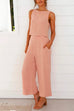 Karleedress Back Buttons Crop Tank Top Wide Leg Pockets Pants Set