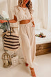 Karleedress Drawstring Hem Crop Top Wide Leg Pants Loungewear Set