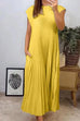 Karleedress Cap Sleeves Pocketed Loose Pleated Maxi Dress