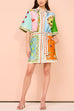 Karleedress Short Sleeves Tie Waist Color Block Printed Mini Shirt Dress