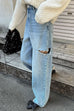 Karleedress Distressed Wide Leg Ripped Jeans