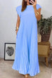 Karleedress Cap Sleeves Pocketed Loose Pleated Maxi Dress