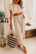 Karleedress Drawstring Hem Crop Top Wide Leg Pants Loungewear Set