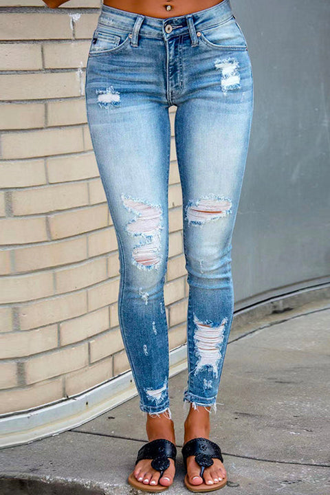 Karleedress Raw Hem Ripped Stretch Pencil Jeans