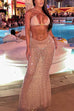 Karleedress Sheer Embellished Long Sleeves Crop Top and Mermaid Maxi Skirt Set