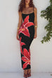 Karleedress Spaghetti Strap Back Slit Lily Print Bodycon Maxi Dress