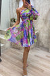 Karleedress Ruched One Shoulder Waisted Floral Print Flowy Dress