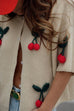 Karleedress Short Sleeves Button Up Cherry Decorative Knit Sweater