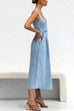 Karleedress Distressed Button Down Pocketed Denim A-line Midi Cami Dress