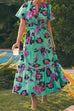 Karleedress V Neck High Waist Floral Print A-line Maxi Dress