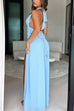 Karleedress Deep V Neck Halter Tie Knot Backless Slit Maxi Dress