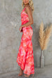 One Shoulder Mesh Overlay Floral Print Ruffle Maxi Dress