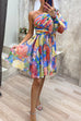 Karleedress Ruched One Shoulder Waisted Floral Print Flowy Dress