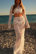 Karleedress Crochet Lace Cover-up Crop Top and Maxi Skirt Vacation Set