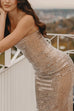 Karleedress Strapless Tube Back Slit Rhinestone Maxi Party Dress