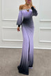 Karleedress Off Shoulder Ruched Waist Gradient Tie Dye Wrap Maxi Dress