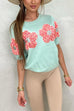 Karleedress Crewneck Short Sleeves 3D Flower Sweater Top