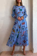 Karleedress Balloon Long Sleeves Cut Out Graffiti Printed Flowy Midi Dress