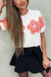 Karleedress Crewneck Short Sleeves 3D Flower Sweater Top