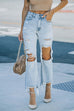 Karleedress Raw Hem Ripped Hole Cropped Jeans