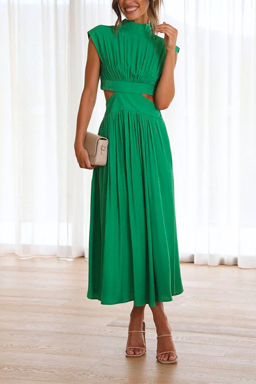 Karleedress Solid Mockneck Cut Out Maxi A-line Swing Dress