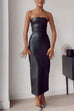 Strapless Tube Faux Leather Pencil Maxi Dress