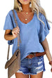 Karleedress V Neck Flare Sleeve Summer T Shirt