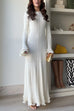 Karleedress Bell Sleeves Back Lace-up Ruffle Trim Maxi Dress