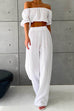 Karleedress Off Shoulder Half Sleeves Crop Top Wide Leg Pants Set