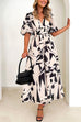 Karleedress V Neck Half Sleeves Waisted Printed Maxi Swing Dress