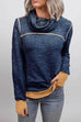 Karleedress Casual Cowl Neck Color Block Sweatshirt with Thumb Hole