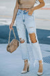 Karleedress Raw Hem Ripped Hole Cropped Jeans