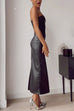 Strapless Tube Faux Leather Pencil Maxi Dress