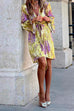 Karleedress V Neck Knot Front Flare Sleeve Tie Dye Dress