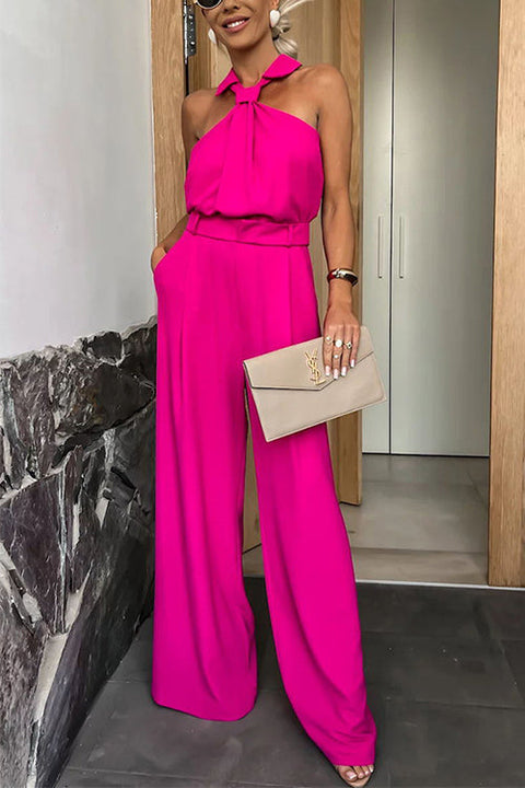 Karleedress Collared Sleeveless Wide Leg Pocketed Jumpsuit