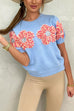 Karleedress Crewneck Short Sleeves 3D Flower Sweater Top