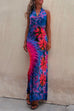 Karleedress Cross V Neck Sleeveless Tie Dye Maxi Holiday Dress