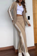 Karleedress Color Block Open Front Blazer Elastic Waist Slit Wide Leg Pants Set