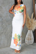 One Shoulder Floral Print Bodycon Maxi Dress